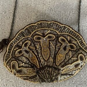 Vintage Beaded Crossbody with Gold and Brown Design